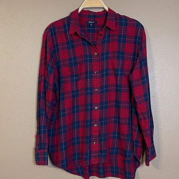 Madewell Oversized Boyfriend Edina Plaid Top Size M - Picture 3 of 5